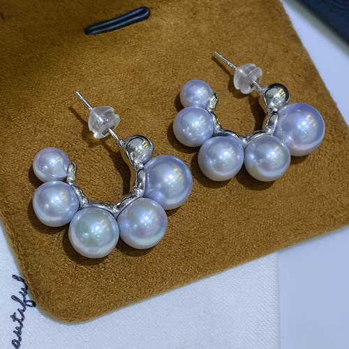 海水珍珠akoya爱德华复古耳环5-8mm纯银耳钉耳环S925