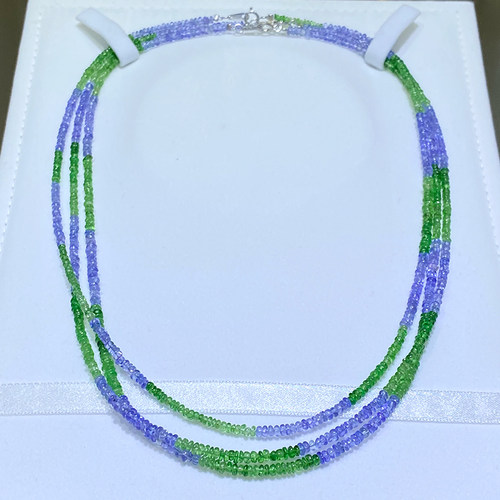 天然宝石坦桑石搭配沙弗莱渐变色款项链锁骨链 女款高端彩宝饰品