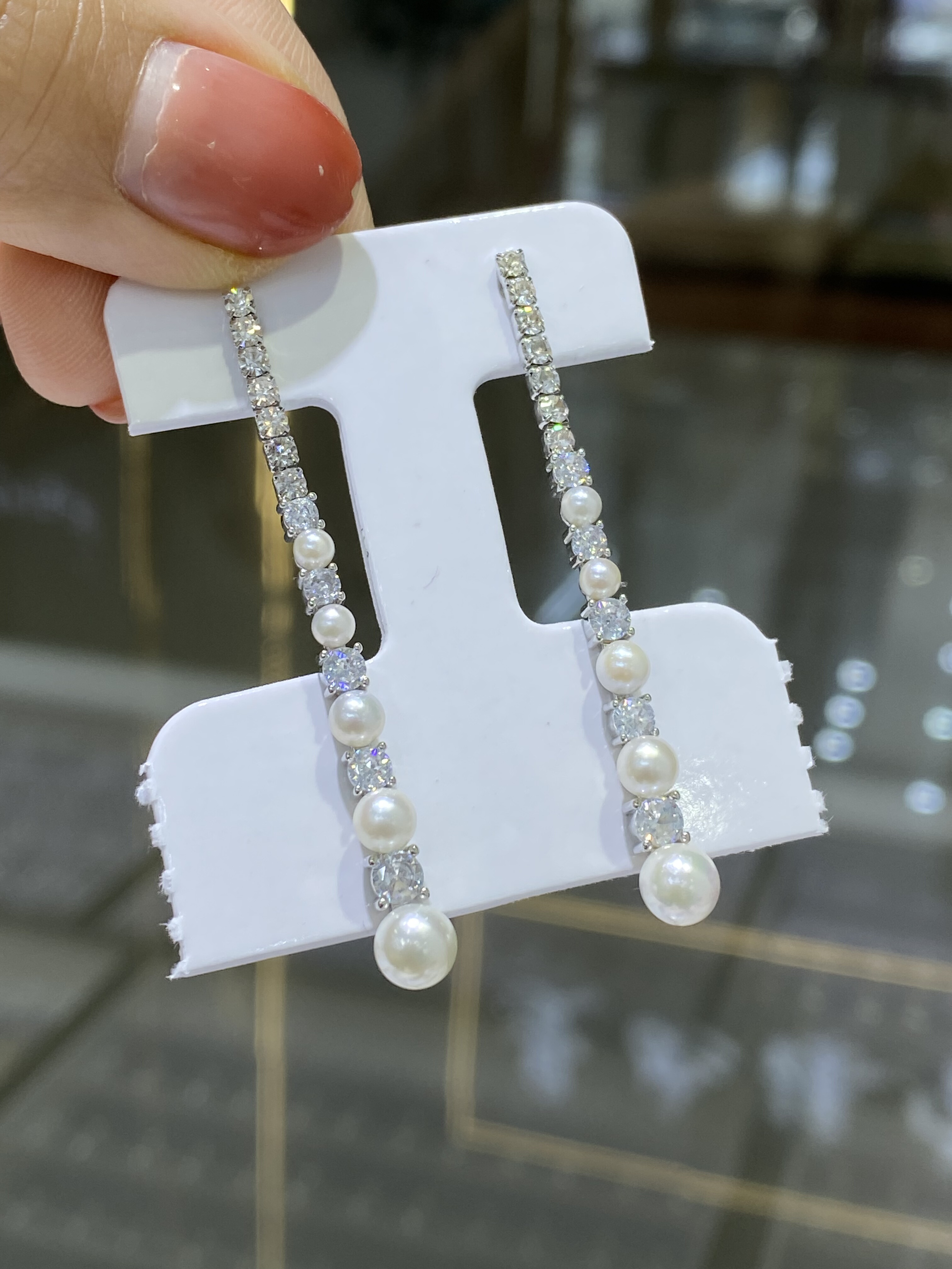 许我耀眼赵露思许妍同款S925银闪钻长款流苏海水珍珠耳环耳饰女