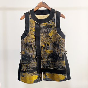 汉宫秋月 早秋新款新中式真丝宋锦轻奢高级感唐装复古马甲上衣女