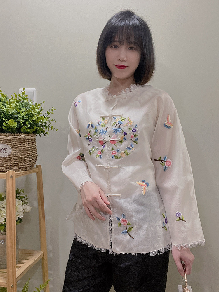 真丝欧根纱2022新款旗袍上衣