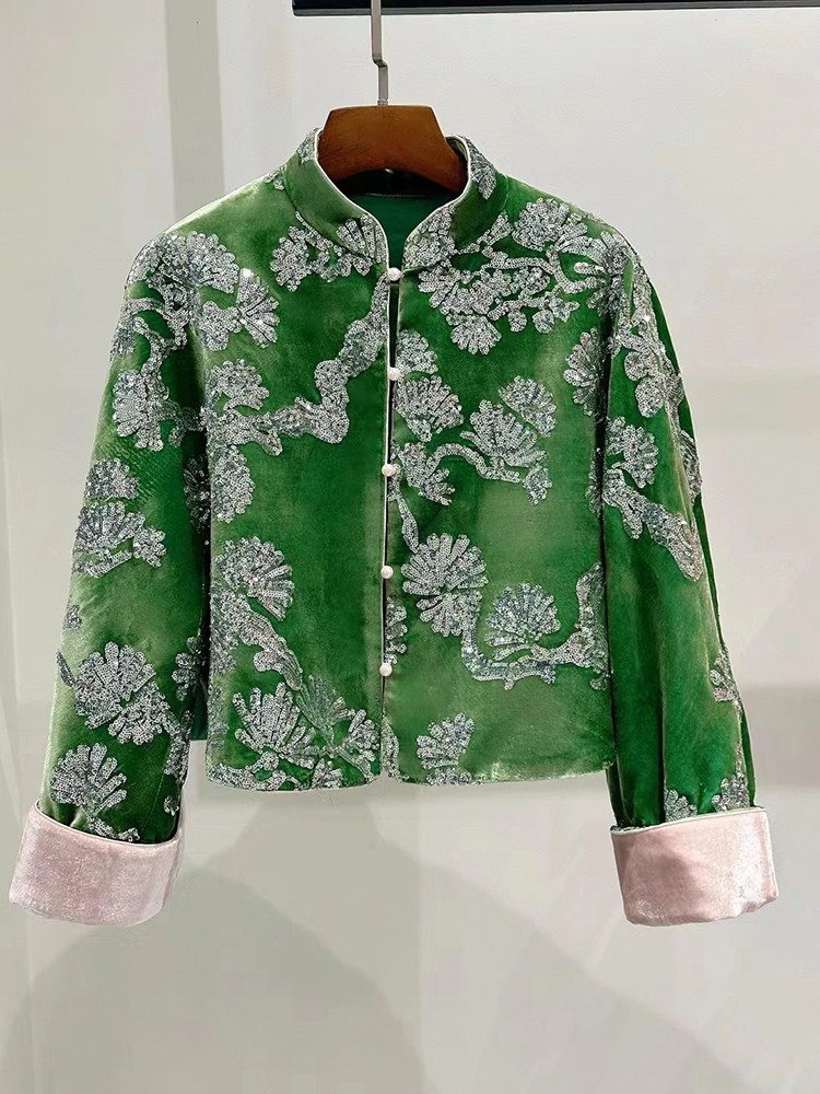 真丝丝绒2023秋冬棉服上衣