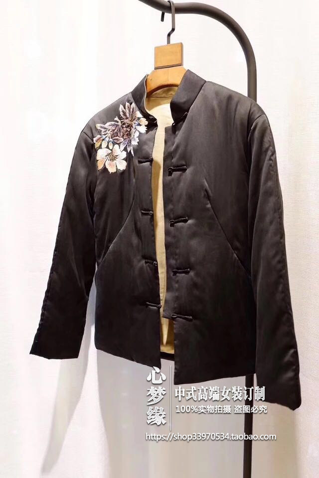 冬季新款 醉美不过手推绣砂洗真丝刺绣新中式棉服 棉衣棉袄女