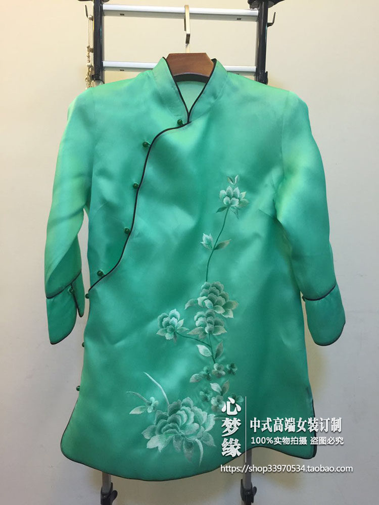复古中式绣花改良旗袍上衣真丝