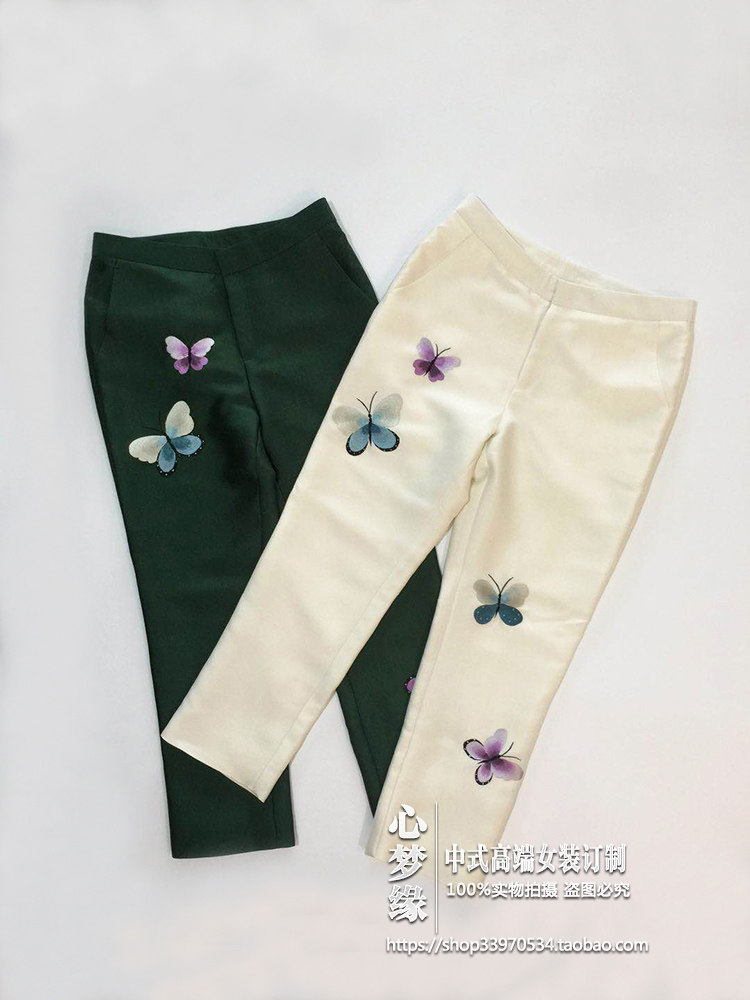 店主自留新品中式蝴蝶绣花九分裤
