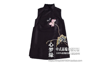 马夹 荷叶刺绣花朵丝毛斜襟中式 2016新款 夏姿风春秋女装