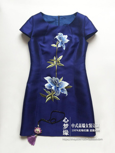 多色定制 中式绣花短袖女装连衣裙百搭打底内搭