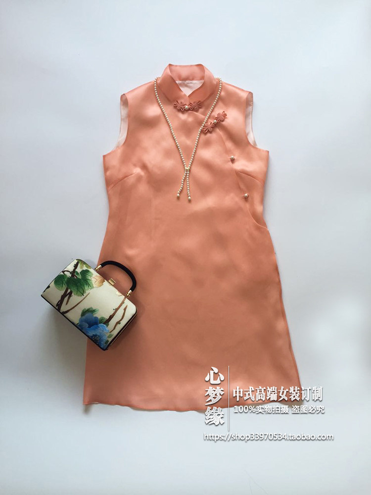 多色定制 中式真丝盘扣纯色基础款改良旗袍宽松无袖打底连衣裙女