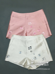 百搭绣花小口袋短款 真丝丝毛四季 短裤 热裤 2016新品 女裤 中式