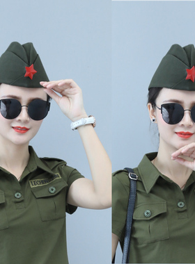 广场舞俄罗斯船型演出迷彩服帽子