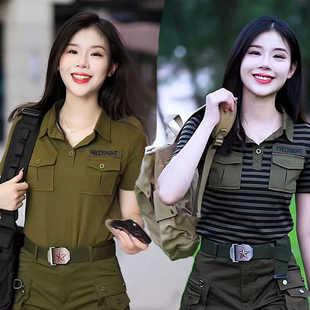 春秋2024新款迷彩服套装女时尚休闲水兵舞工装套装女夏潮炸街运动
