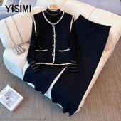 套装 胖妈妈秋冬新款 小香风针织马甲三件套女中年时尚 新中式 女装