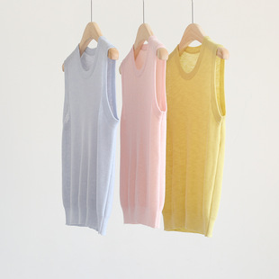 春夏韩系通勤气质简约圆领针织背心无袖 内搭打底 纯色套头上衣薄款