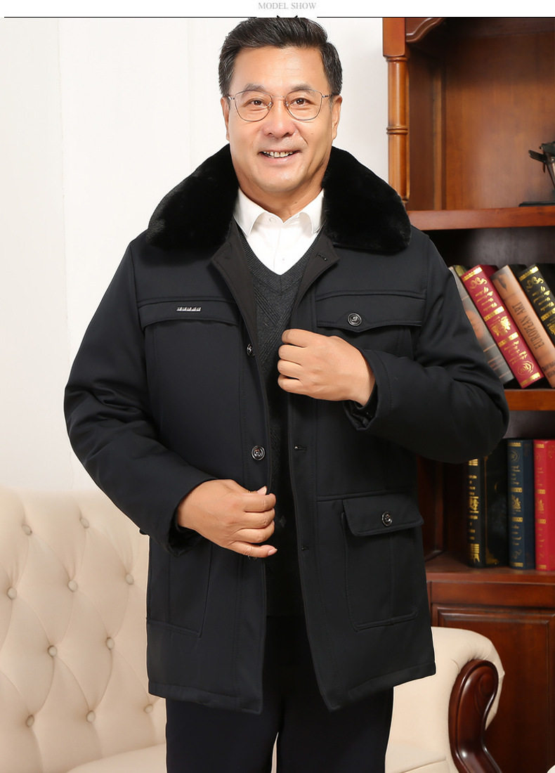 中老年男士中长款加绒加厚棉衣老年人冬天衣服爸爸装外套爷爷棉袄