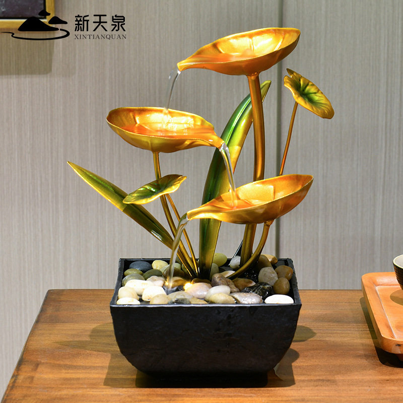 新天泉荷塘月色流水摆件循环水办公室电视柜玄关客厅桌面水景装饰