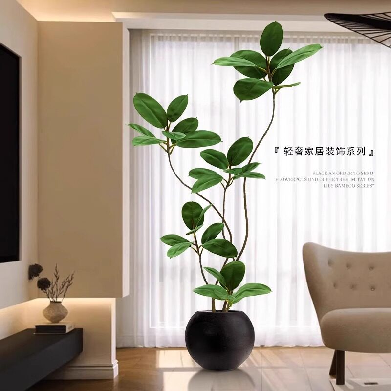 仿真绿植橡皮树黑金刚大型落地摆件高端轻奢客厅室内装饰假绿植物