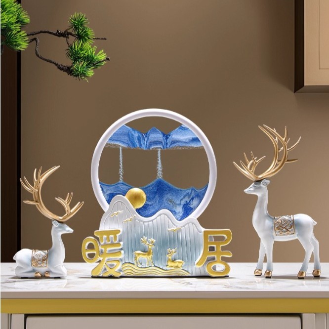 招财鹿流沙画摆件客厅家居酒柜装饰品电视柜玄关新房乔迁新居礼品