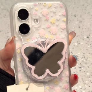 A3X A5pro K12S女A58 A96 Reno9 10手机壳findx8ultra韩风X6pro 镜子蝴蝶小碎花磁吸支架适用OPPO 11F