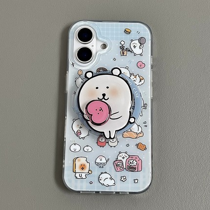 抱爱心旋转自嘲熊磁吸支架适用oppoA3X/A5PRO/findx8s/X7手机壳reno14/12/11F/98543可爱7SE/A7/A58/A93S/A2m