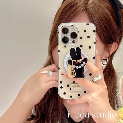 珍珠兔子磁吸支架A58适用oppo findx7/x3/A1i创意A3pro/reno12/10/879564SE手机壳A79硅胶a57/K12/A9/A72/92S