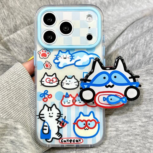 旋转蓝小鱼猫咪支架适用OPPO RENO16F/findx8/X9SPRO/A3X/reno14/15/11F/10手机壳A5pro/A6S/A2m趣味K12+A7软