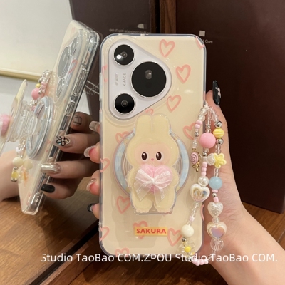 奶黄色小怪兽磁吸支架适用传音HOT40手机壳15pro/红魔10Spro+可爱infinx Smart8链条Phone3Apro华硕ZenFone10