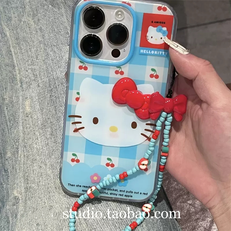 可爱红蓝kT适用三星s24/A55手机壳S23ultra/Note10/A70/A53立体蝴蝶结A54/S10/s21带链条S23FE/S21+S20软A34