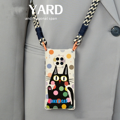 个性黑猫适用荣耀200/300挂绳90pro手机壳80挂脖背带70/60se/play8Tpro/X50i+腕带手提X40/x30/X9B畅玩20pro