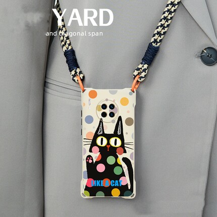 个性黑猫适用oppo reno12/11/10硅胶9/8/7/5/4手机壳A72/A3挂脖背带A58/A97/A3腕带手提A57/K10x/A93S/A2pro