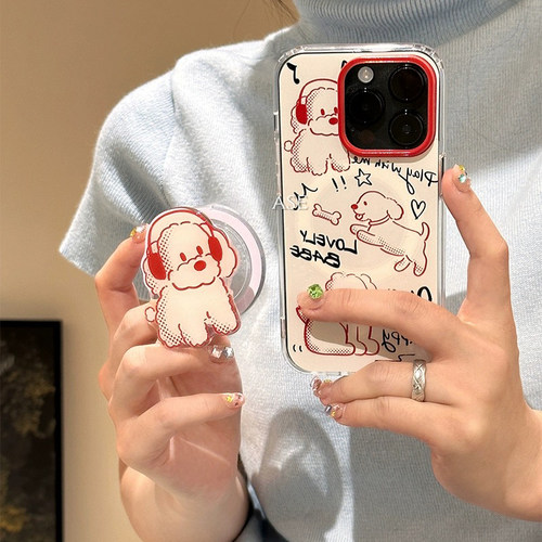 红色线条狗带磁吸适用oppo realme GT8PRO/V50/GTneo6/5pro/6se/GT2探索Q5pro手机壳V30真我11pro支架7可爱女