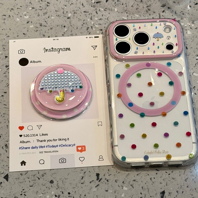 圆形点点雨伞磁吸支架适用传音HOT40手机壳15pro红魔11pro+nfinx Smart8透明Phssne3Apro华硕ZenFone9少女软