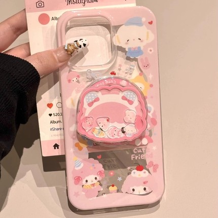 粉色卡通潮摇摇乐磁吸支架适用A3x/OPPO findx8s/X9/A5PRO手机壳reno15/13/11f/854pro个性7SE/A72/A53/A92S