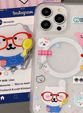 带旋转软萌自嘲熊磁吸适用A3x/OPPO findx8s/X7ultra/A5PRO手机壳reno13f/12pro/11F/854可爱7SE/A78/A56/A93