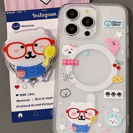 带旋转软萌自嘲熊磁吸适用A3x/OPPO findx8s/X7ultra/A5PRO手机壳reno13f/12pro/11F/854可爱7SE/A78/A56/A93