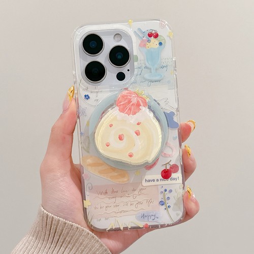 磁吸壳兔子瑞士卷带支架适用苹果16Pro手机壳15/14plus小清新iPhone13/12promax创意11pro/XR大孔8plus/16E女