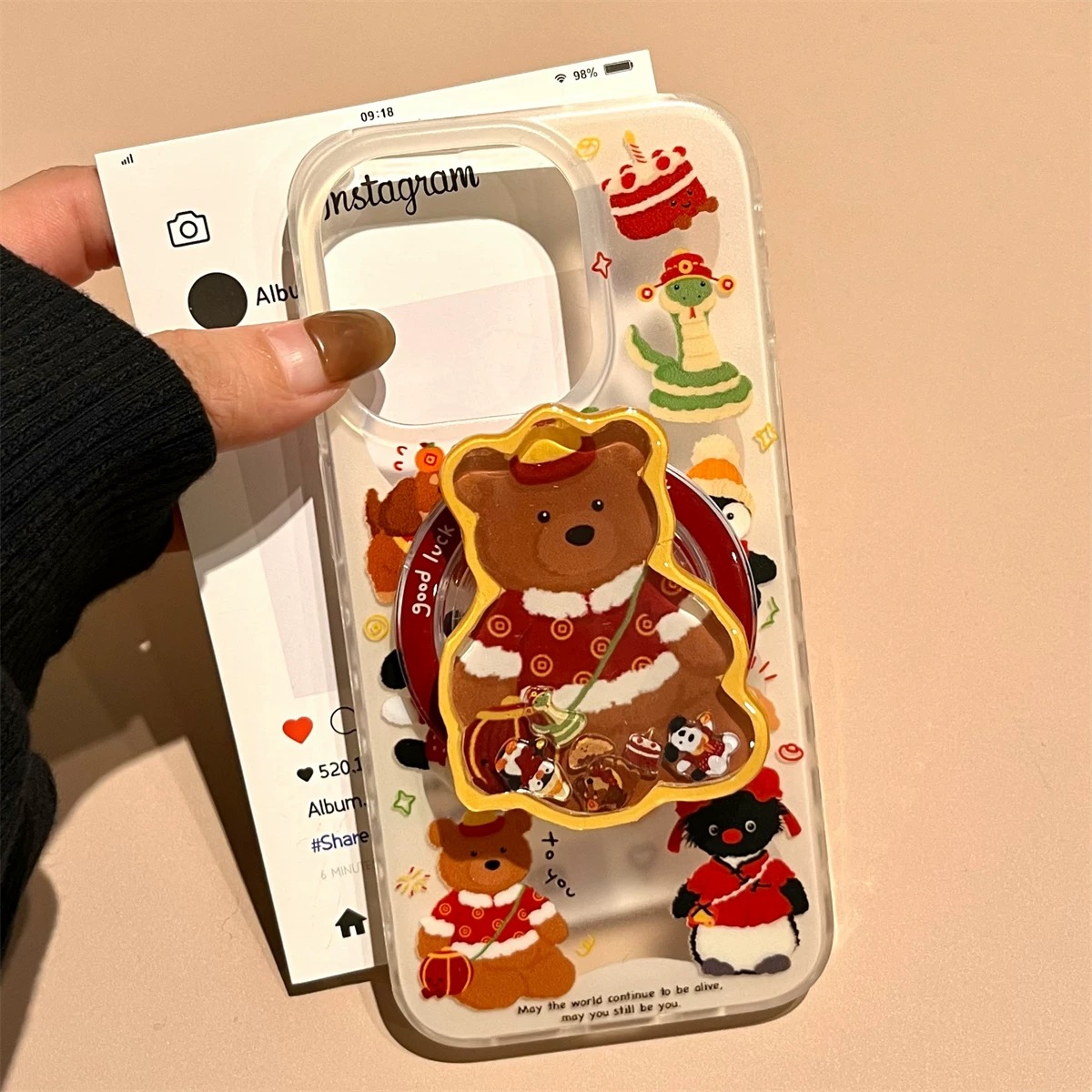 春节蛇年磁吸小熊适用小米14T/13T PRO海外版11S手机壳poco m6支架硅胶F5红米13c/14R/NOTE13/12T圣诞红色X4