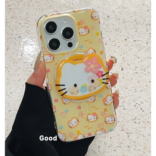 9可愛16s class手機殼note16 20pro創意meizu21 17PRO lucky08 18S新款 戴花朵KT搖搖樂磁吸支架適用魅族21