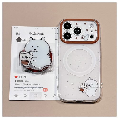 喝咖啡自嘲熊磁吸支架适用vivo iQOO15ultra/Z11turbo/Z10x手机壳neo9pro+6SE/8/neo9可爱13/11S/Z7i/U5e/Z8X