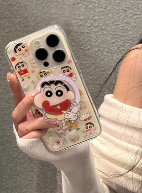 磁吸软萌小新搞怪适用苹果16PROMAX/15手机壳14PRO/13mini可爱smax支架iPhone15PRO/11PRO卡通XR软678新款SE