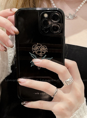 小众玫瑰花k50适用小米12手机壳k40S红米note987黑色11pro潮k30亮面10