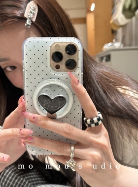 潮爱心金属指环磁吸支架适用苹果17/17promax手机壳16E/12/13PRO/12mini/XR/14/15PRO可爱XS/87PLUS/SE2/Air