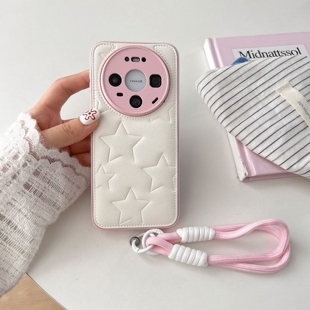 压纹贴皮羽绒服五角星适用ACE6T一加15/13手机壳ACE5/ACE5PRO带手绳粉边白色皮质12创意防摔全包高级感秋冬女