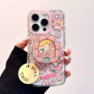 Smart8少女Phone3Apro华硕ZenFone10 粉笑脸花朵哭娃磁吸支架适用传音HOT40手机壳15pro红魔10Spro创意infinx