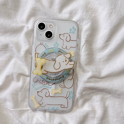 卡通腊肠狗磁吸支架适用vivo iQOO z9/Z10X turbo手机壳neo9pro/6SE/89可爱iqoo13/11S/12/U5e硅胶Z8/U1X/Z7X