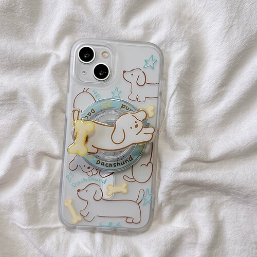 卡通腊肠狗磁吸支架适用传音HOT40手机壳15pro/红魔10Spro+可爱硅胶infinx Smart8/Phone 3Apro华硕ZenFone10