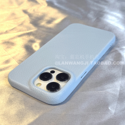 ins奶蓝色荔枝纹理适用vivo V30/S18/S19/X100s手机壳x90/x80/x200大孔x60/Y100i/Y36硅胶s17/Y35女Y78m秋冬