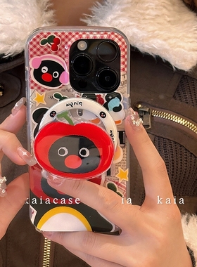 卡通企鹅磁吸支架壳y200适用vivo X100Ultra/x80软X60PRO+手机壳x90/y35+y78t/S18/V29e可爱Y36/S20/y53/Y76s