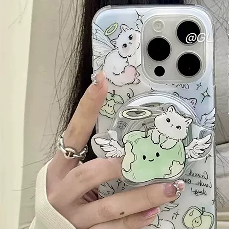 青苹果插画风猫咪带磁吸支架适用魅族21/22/20硅胶meizu21class手机壳note16/9软16spro/18可爱17PRO/Lucky08