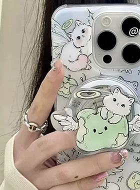 青苹果插画风猫咪带磁吸支架适用传音HOT40手机壳15pro红魔11pro+软nfinx Smart8可爱hone3Apro华硕ZenFone9