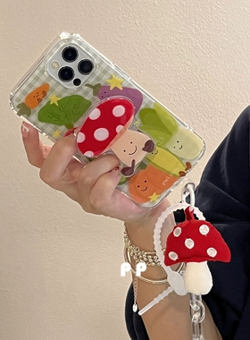 可爱立体蘑菇支架适用荣耀300/500/magic726/90lite/80GT/X50i+/60挂件X9B手机壳40/70/100PRO手绳畅玩60plus